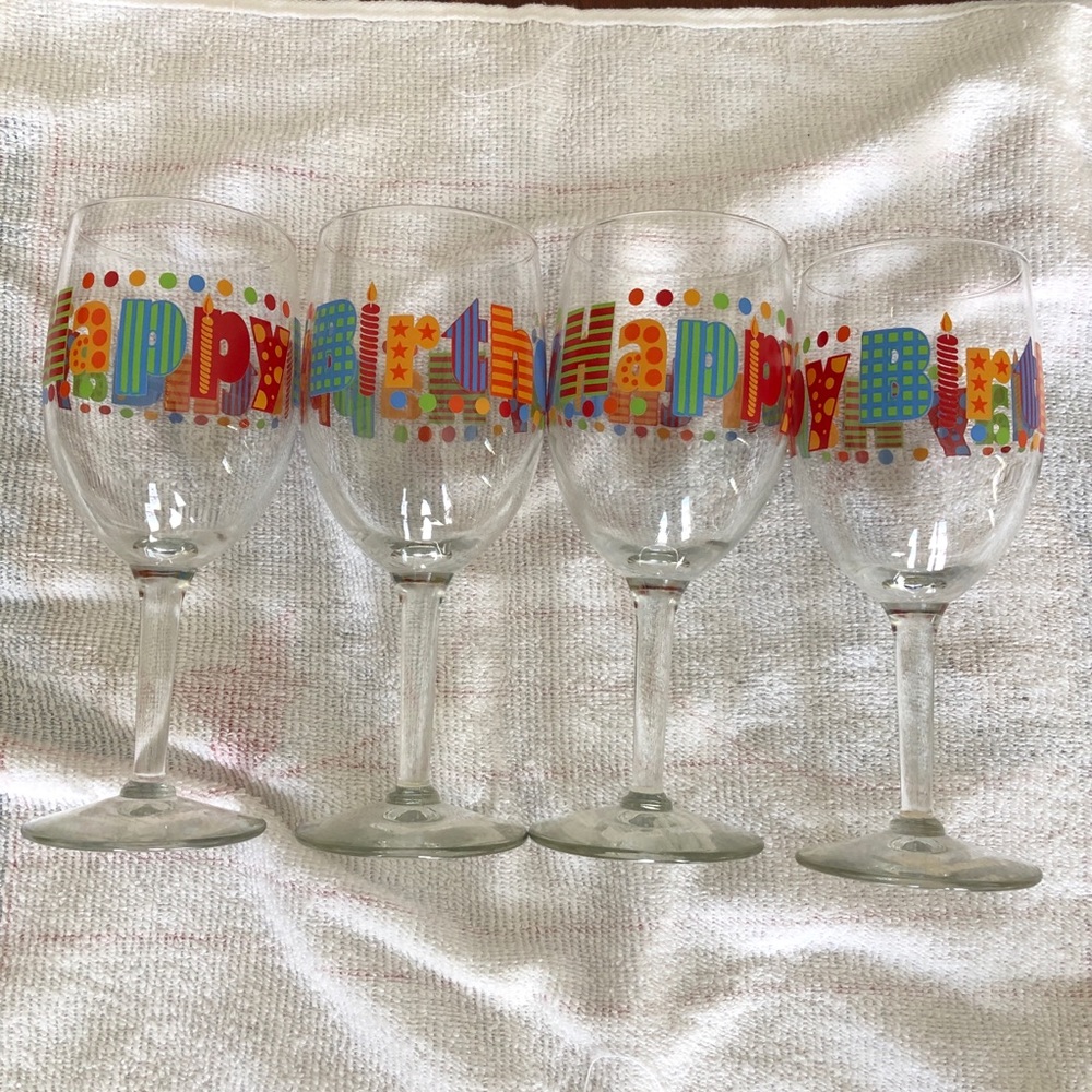 Set of 4 Happy Birthday Wine Glasses